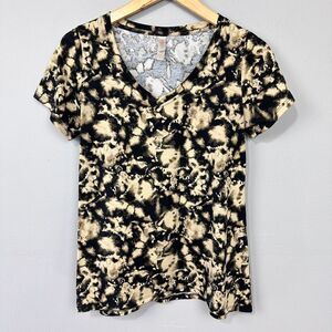 LuLaRoe Tie Dye V-Neck T-Shirt Marble Camo Casual Top Size S Beige Black Western